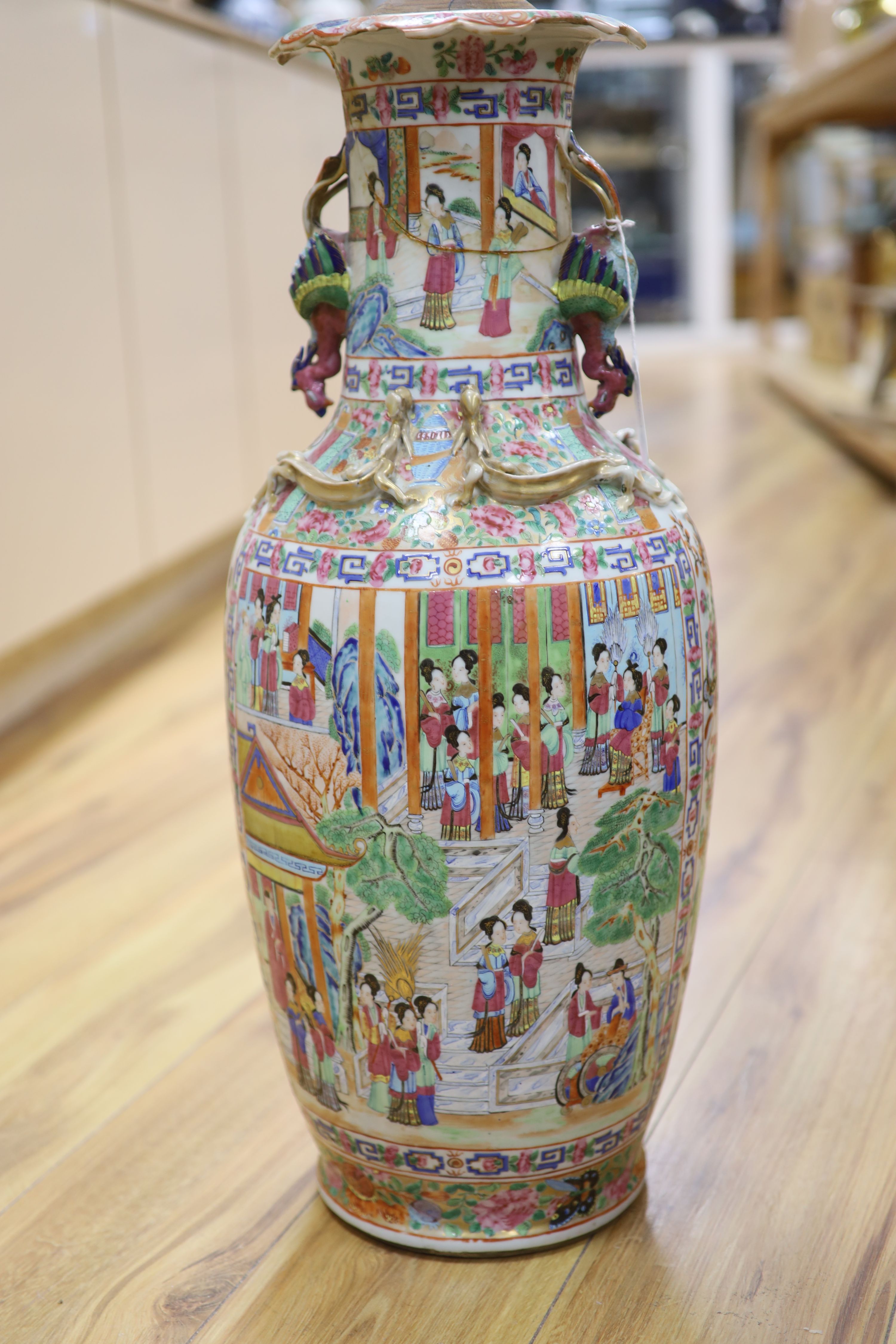 A large Chinese famille rose vase, Daoguang, mounted as a lamp, height 62cm